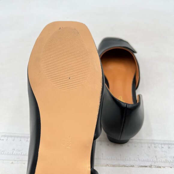 Womens Fashion Pumps Side Cut Ballet Flats Block Low Heels Square Toe Black Shoe - Picture 6 of 8